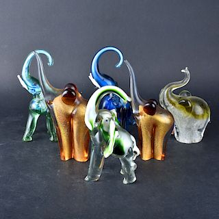 Collection of 6 Murano Art Glass Elephant Figures