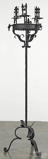 Gothic-style iron torchier, 20th c., 66'' h.