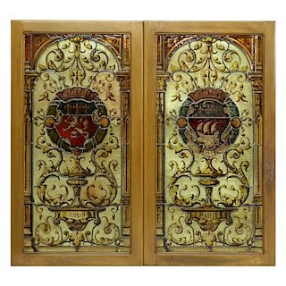 Pair of Vintage Stained Glass Window Panels