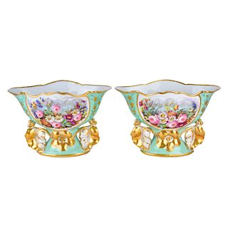 Pair Vintage Old Paris Style Porcelain Compotes