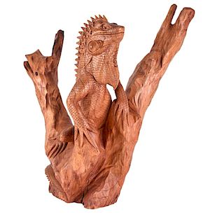 Carved Wood Lizard Sculpture