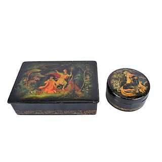 Two (2) Russian Black Lacquer Boxes