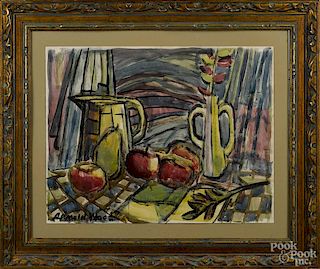 Arnold Wood (Canadian 1930-1993), watercolor on paper, titled Still Life With a View, signed