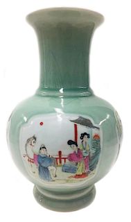 Chinese Celadon Famille Rose Porcelain Vase
