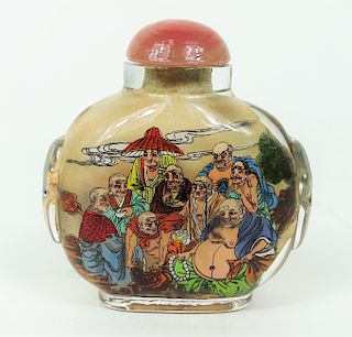 Chinese Hand Painted Glass Snuff Bottle of Elders