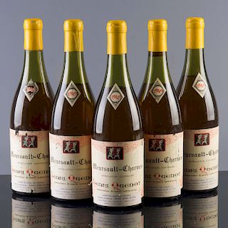 12 botellas de vino. Meursault-Charmes. Cosecha 1949. Côte d' Or. Henri Quenot. Niveles: en los hombros.