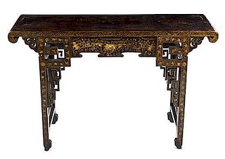 A Gilt and Lacquered Altar Table Height 31 5/8 x width 48 3/4 x depth 16 1/4 inches.