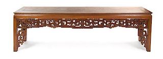 A Carved Hardwood Altar Table Height 29 x width 101 x depth 24 1/8 inches.