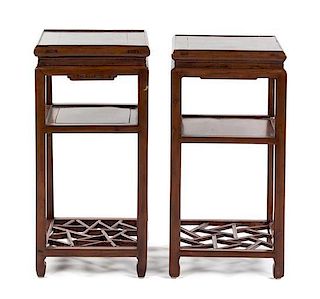 A Pair of Hardwood Occasional Tables Height 31 x width 15 x depth 15 inches.