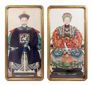 * A Pair of Ancestral Portraits Height 25 x width 12 inches.