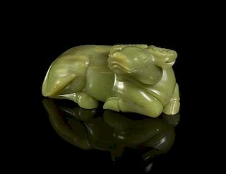 A Carved Jade Water Buffalo Width 5 inches.