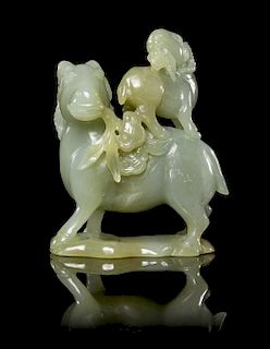 A Carved Jade Figure of Two Rams Height 3 1/2 inches.