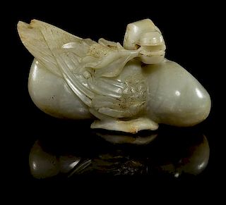 * A Jade Carving of Duck Height 3 1/4 x width 6 3/4 inches.