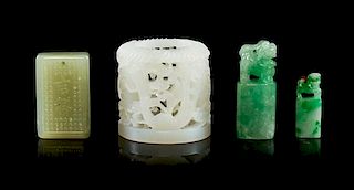 A Group of Three Jade Carvings Height of tallest 1 3/8 inches.