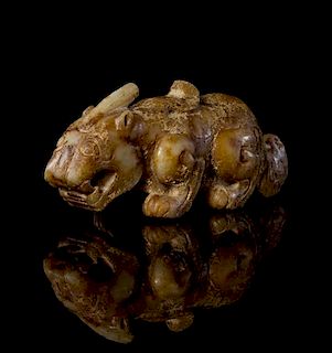 A Russet Jade Figure of Qilin Length 5 inches.