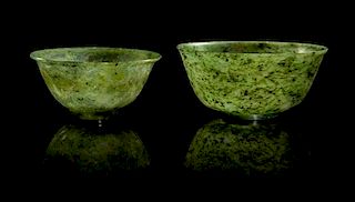 * Two Spinach Jade Bowls Diameter of largest 4 5/8 inches.