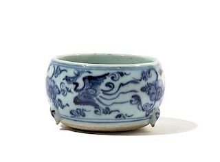 A Blue and White Porcelain Censer Diameter 3 1/2 inches.