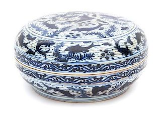 A Blue and White Porcelain Box Diameter 7 5/8 inches.