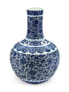 A Blue and White Porcelain Bottle Vase Height 15 inches.