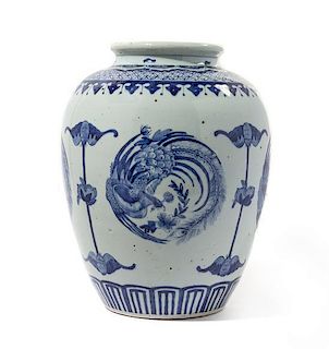 A Blue and White Porcelain Jar Height 14 inches.