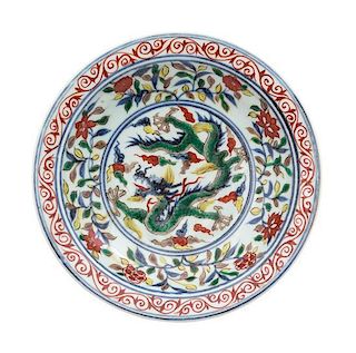 A Wucai Porcelain Plate Diameter 7 1/2 inches.
