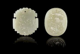 Two Carved Jade Pendants Height 2 1/4 inches.