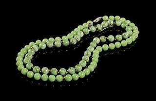 Two Jadeite Beaded Necklaces Length overall 9 1/2 inches.