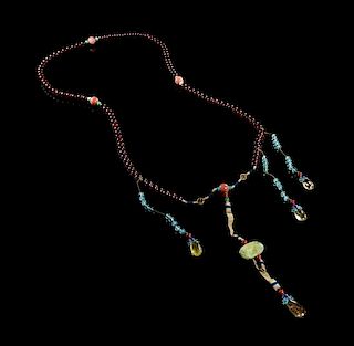 A Horn and Aquamarine Court Necklace, Chaozhu Length overall 29 1/4 inches.