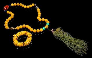 Two Beeswax Jewelry Articles Length of longest 15 1/4 inches.