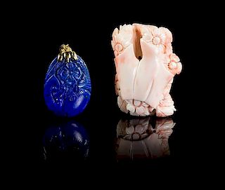 A Carved Lapis Lazuli Pendant Height of first 1 1/2 inches.