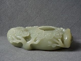 OLD Chinese Large Celadon White Jade (HETIAN) Pen Washer. 
