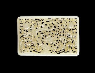 * A Carved Jade Plaque Width 3 inches.