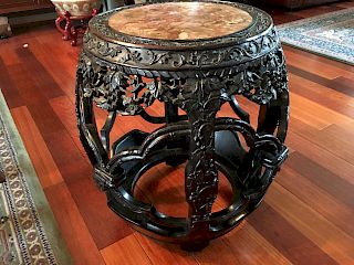 ANTIQUE Chinese Hardwood Garden Seat with carvings. 19th Century