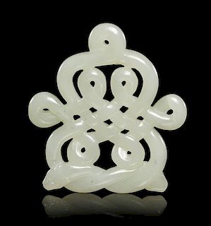 A Jade Knotted Qilong Plaque Height 2 1/2 inches.