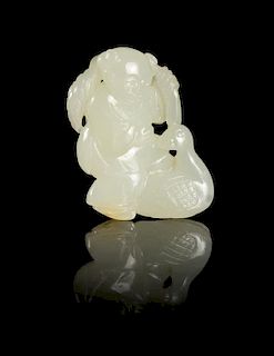 A Carved Jade Toggle Height 1 5/8 inches
