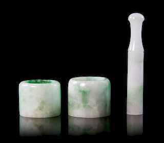 Three Jadeite Articles Height of tallest 3 inches.