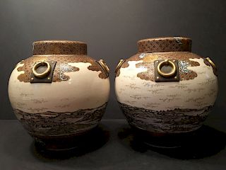 ANTIQUE Japanese LARGE Pair Covered Jars, Meiji period