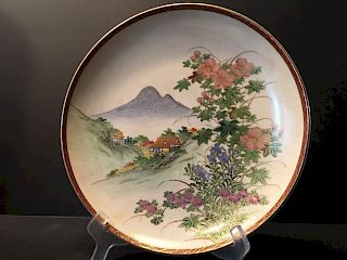 ANTIQUE Japanese Satsuma Flower Plate, Meiji, 11"