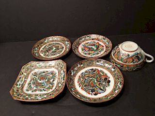 ANTIQUE Chinese Rose Medallion Butterfly Saucers, 19th C