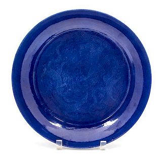 A Monochrome Blue Glazed Charger Diameter 12 5/8 inches.