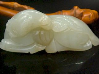 ANTIQUE Chinese Celadon White Jade Sheep, 2 1/2" long