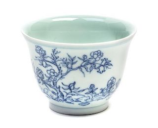 A Blue and White Porcelain Wine Cup Diameter 2 7/8 inches.