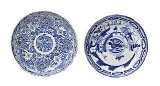 Two Blue and White Dishes Diameter of larger 6 inches.