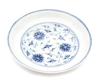 A Blue and White Porcelain Footed Dish Diameter 7 1/4 inches.