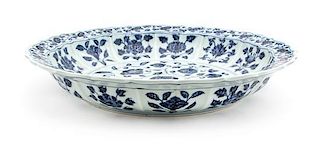 A Blue and White Porcelain Charger Diameter 17 inches.