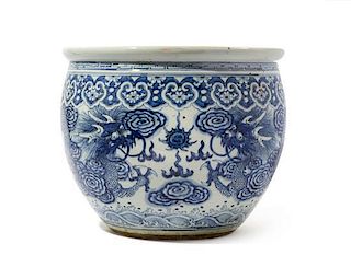 A Blue and White Porcelain Fish Bowl Diameter 14 inches.