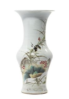 A Famille Rose Porcelain Yenyen Vase Height 15 5/8 inches.