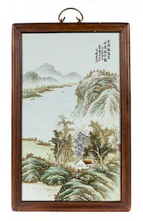 A Qianjiang Enameled Porcelain Plaque Height 24 x width 15 1/4 inches.