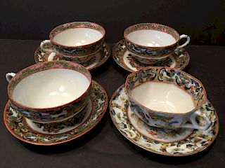 ANTIQUE Chinese 1000 butterfly 4 set of cups and Saucers, 19th C