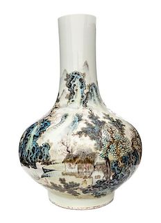 A Famille Rose Porcelain Bottle Vase Height 13 1/2 inches.